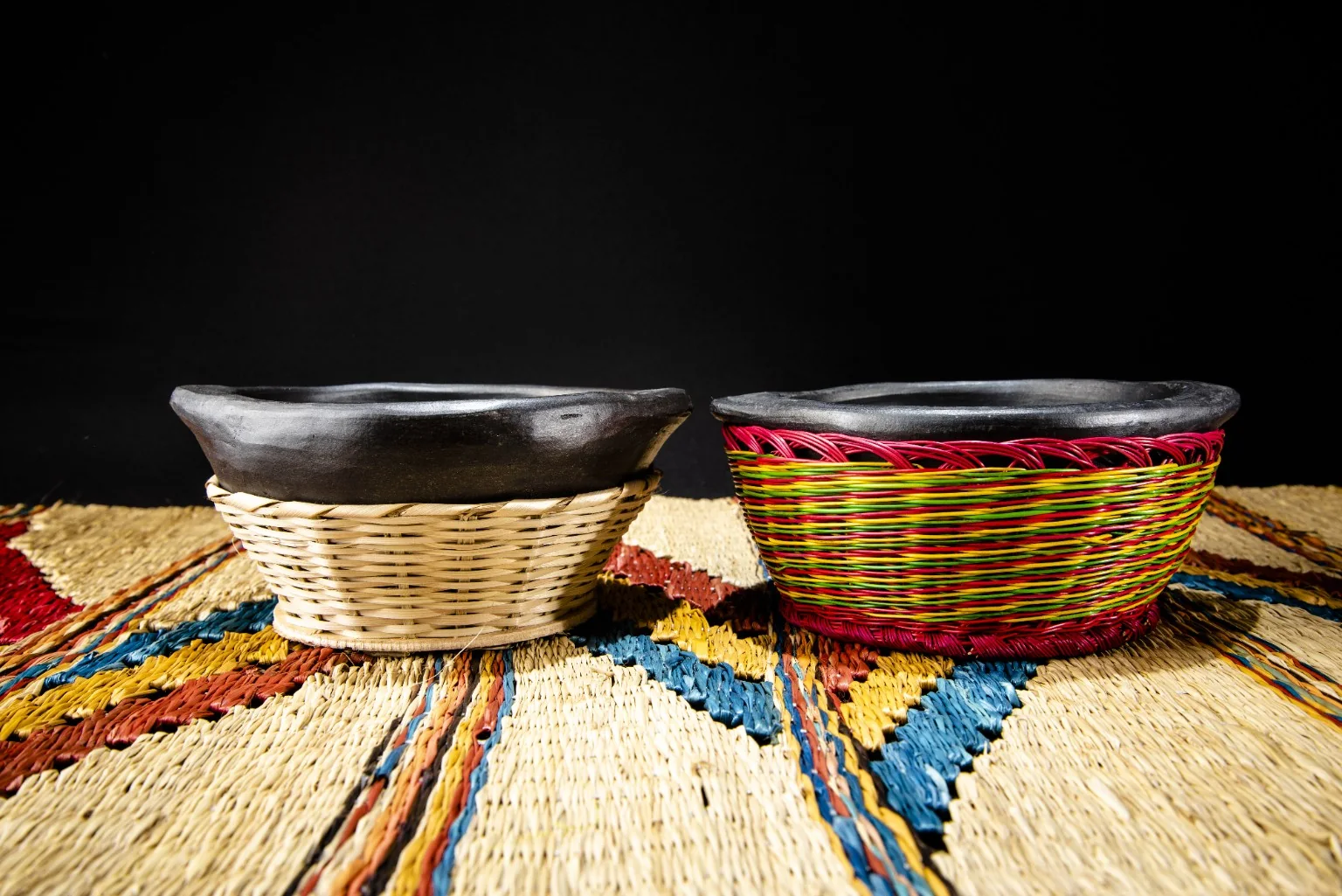 Handcrafted Colombian clay bowls and woven fibers